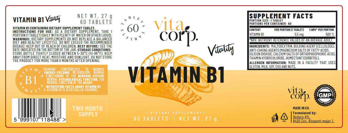 Vitamin B1 5.5 mg - 60 Tablets - Nutra Best Europe