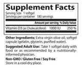 BEST Vitamin D3 1000 IU - 180 Gel capsules - Nutra Best Europe