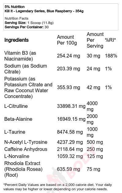 Kill It | Legendary Pre-Workout - 354 grams - Nutra Best Europe