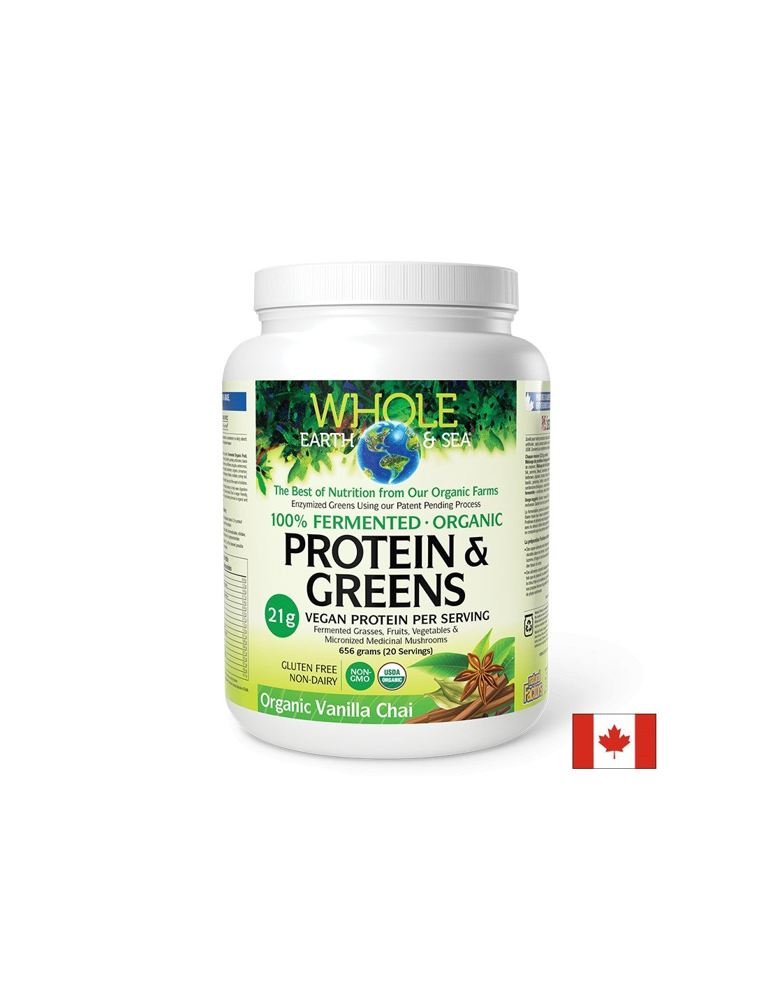 Organic Fermented Foods and Medicinal Mushrooms - Whole earth and sea® - Source of protein and antioxidants, 656 g, powder - Nutra Best Europe