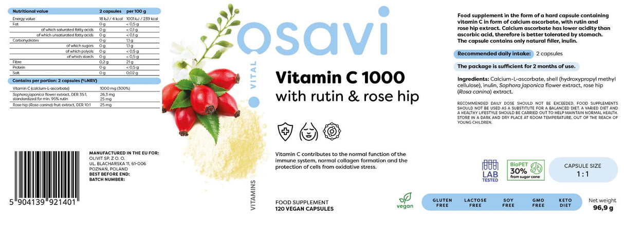 Vitamin C 1000 | with Rutin & Rose Hip - 120 capsules - Nutra Best Europe