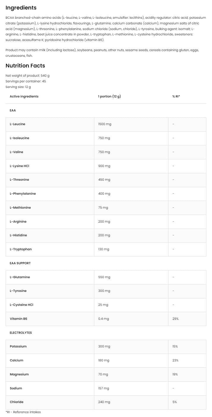 EAAdvanced | With Glutamine And Electrolytes - 540 grams - Nutra Best Europe