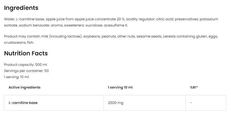 L-Carnitine Liquid 125.000 500 ml - Nutra Best Europe