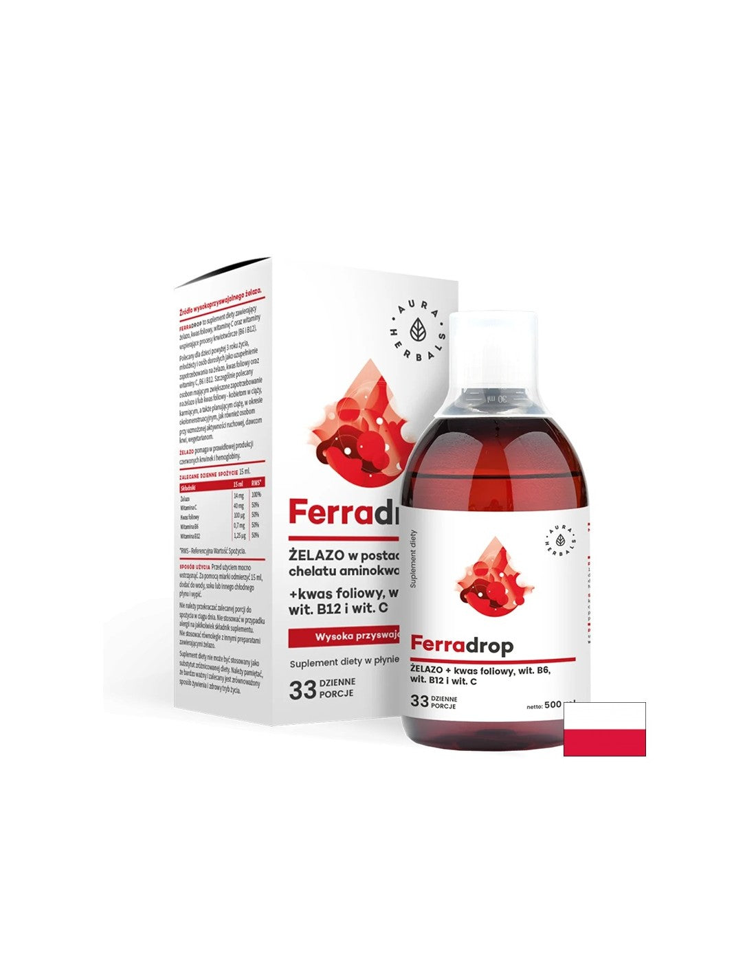 Iron + folic acid with vitamins C, B6, B12, 500 ml Aura Herbals - Nutra Best Europe