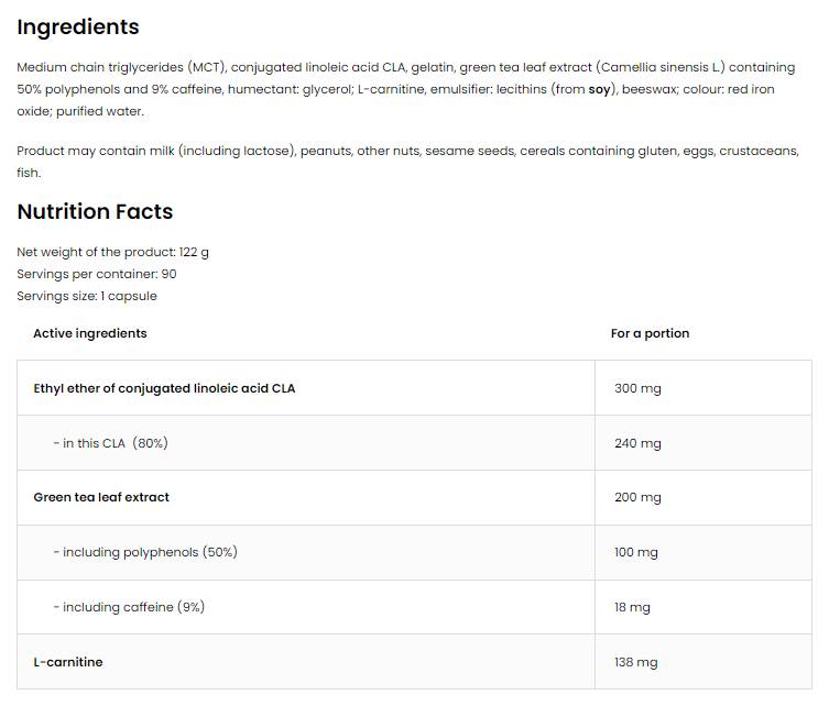 CLA + Green Tea + L-Carnitine 90 Gel capsules - Nutra Best Europe