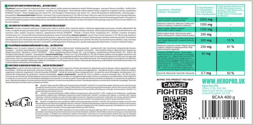 BCAA 2:1:1 Powder | with Electrolytes + AstraGin® - 400 grams - Nutra Best Europe