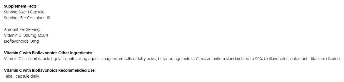 Vitamin C 1000 mg | with Bioflavonoids - 10 capsules - Nutra Best Europe